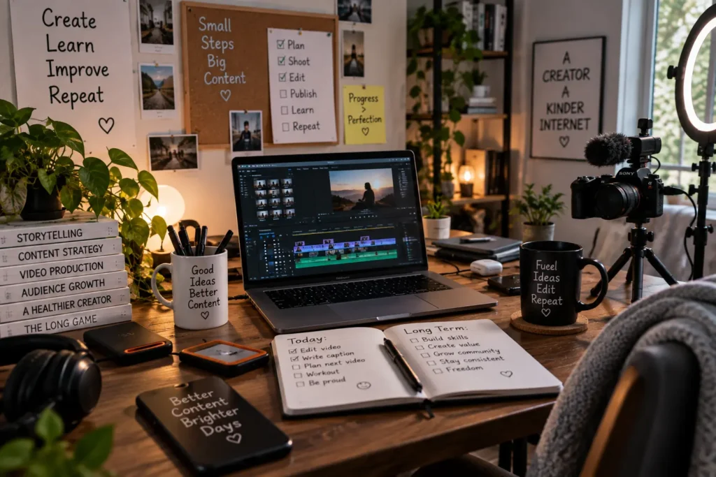 A content creator's workspace, representing a sustainable, craft-first approach to content creation.