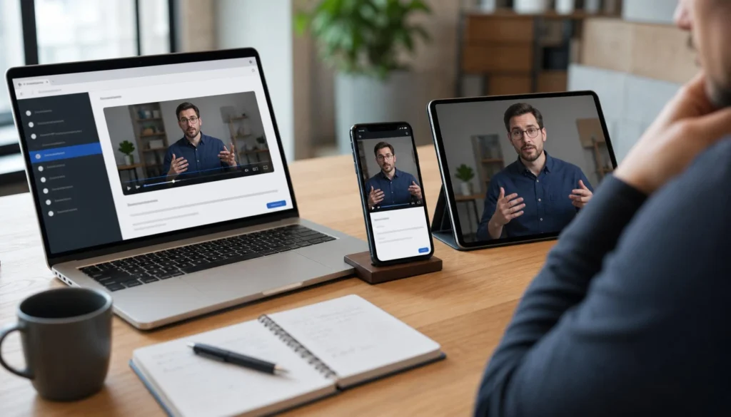 A responsive layout showing the same content adapted for YouTube, LinkedIn, Instagram and a company website.